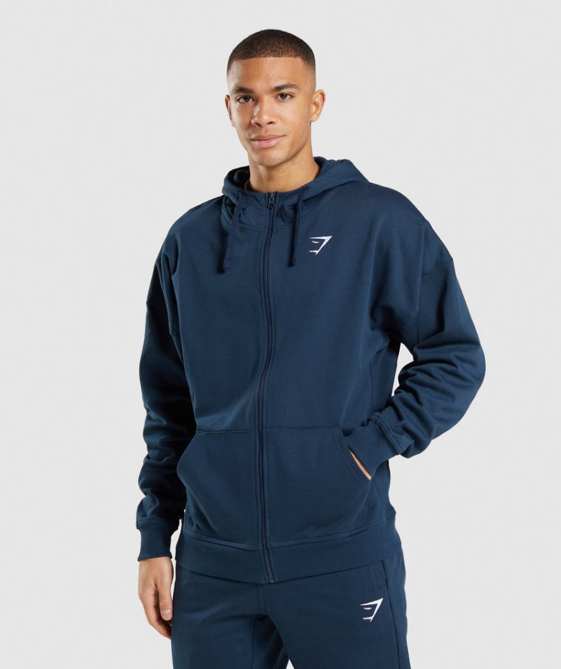 Bluzy Z Kapturem Gymshark Essential Zip Up Męskie Granatowe | PL 870KRM